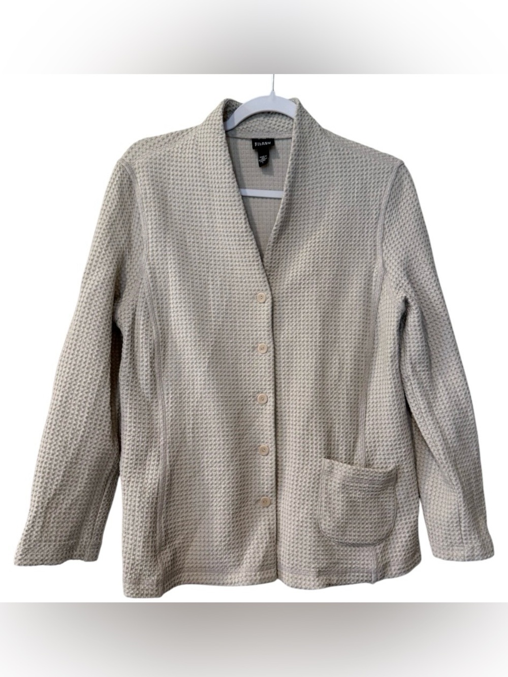 Eileen Fisher women’s Large long sleeve waffle weave button front tan jacket